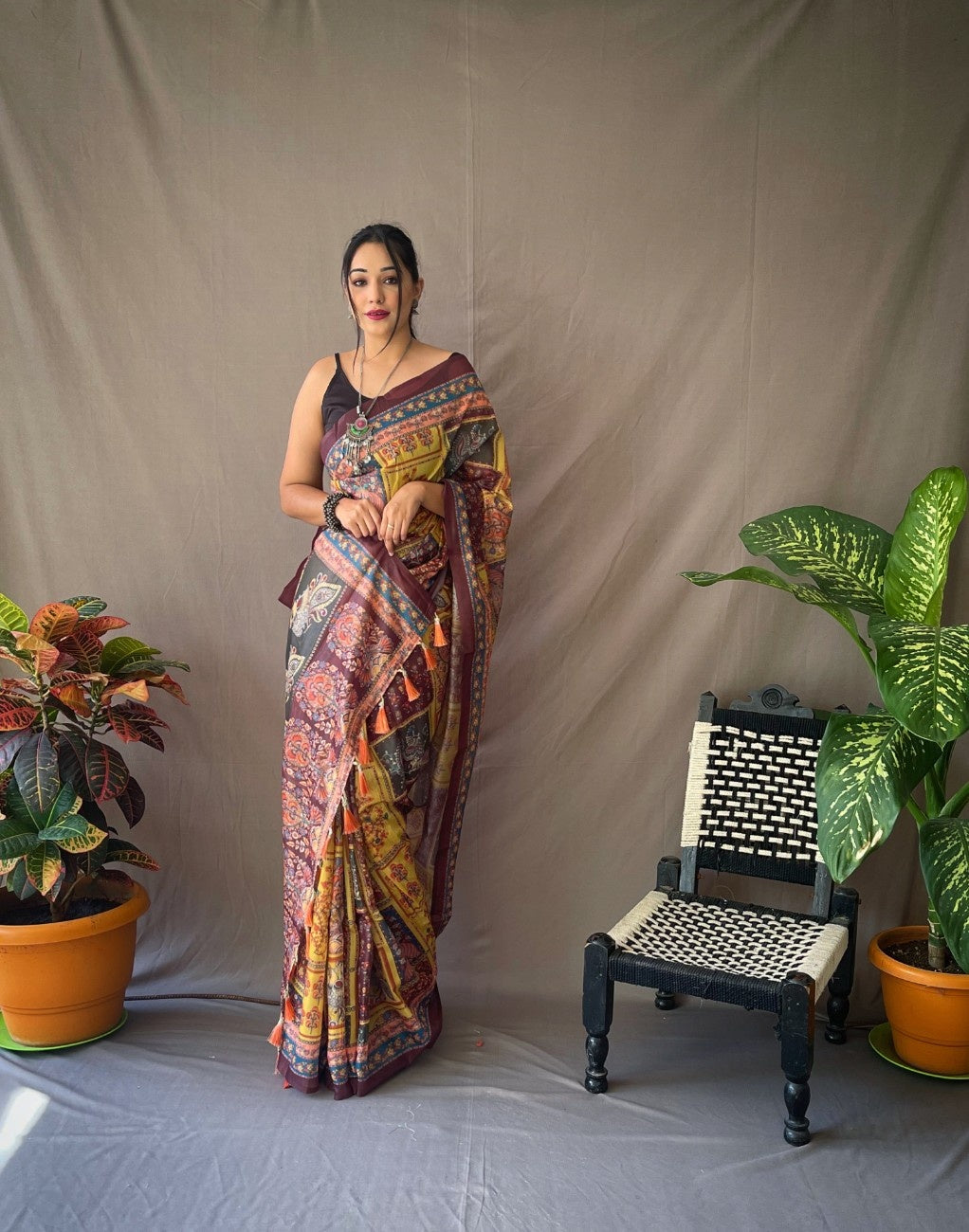 Cotton Sarees With Kalamkari Digital Print