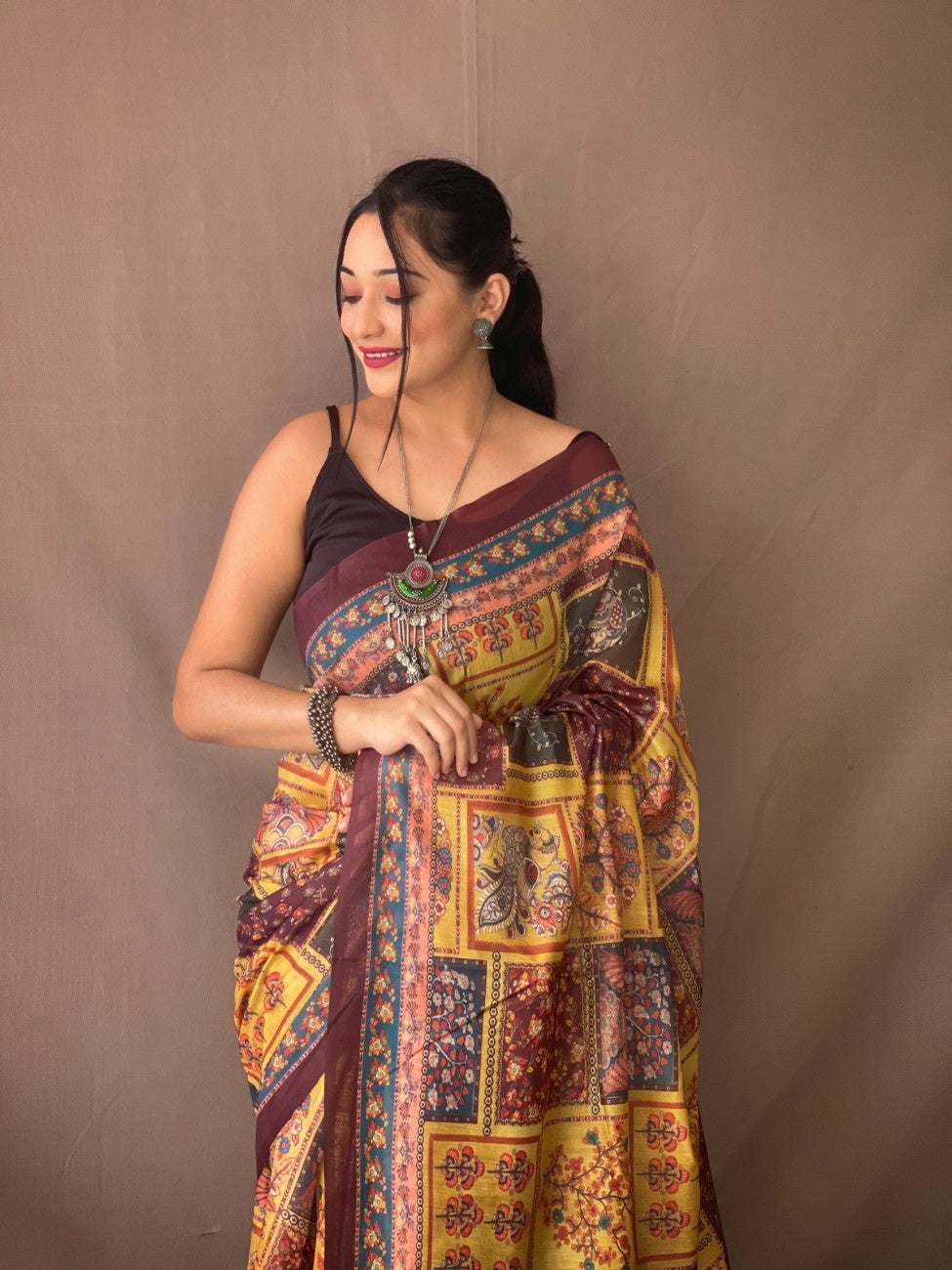 Cotton Sarees With Kalamkari Digital Print