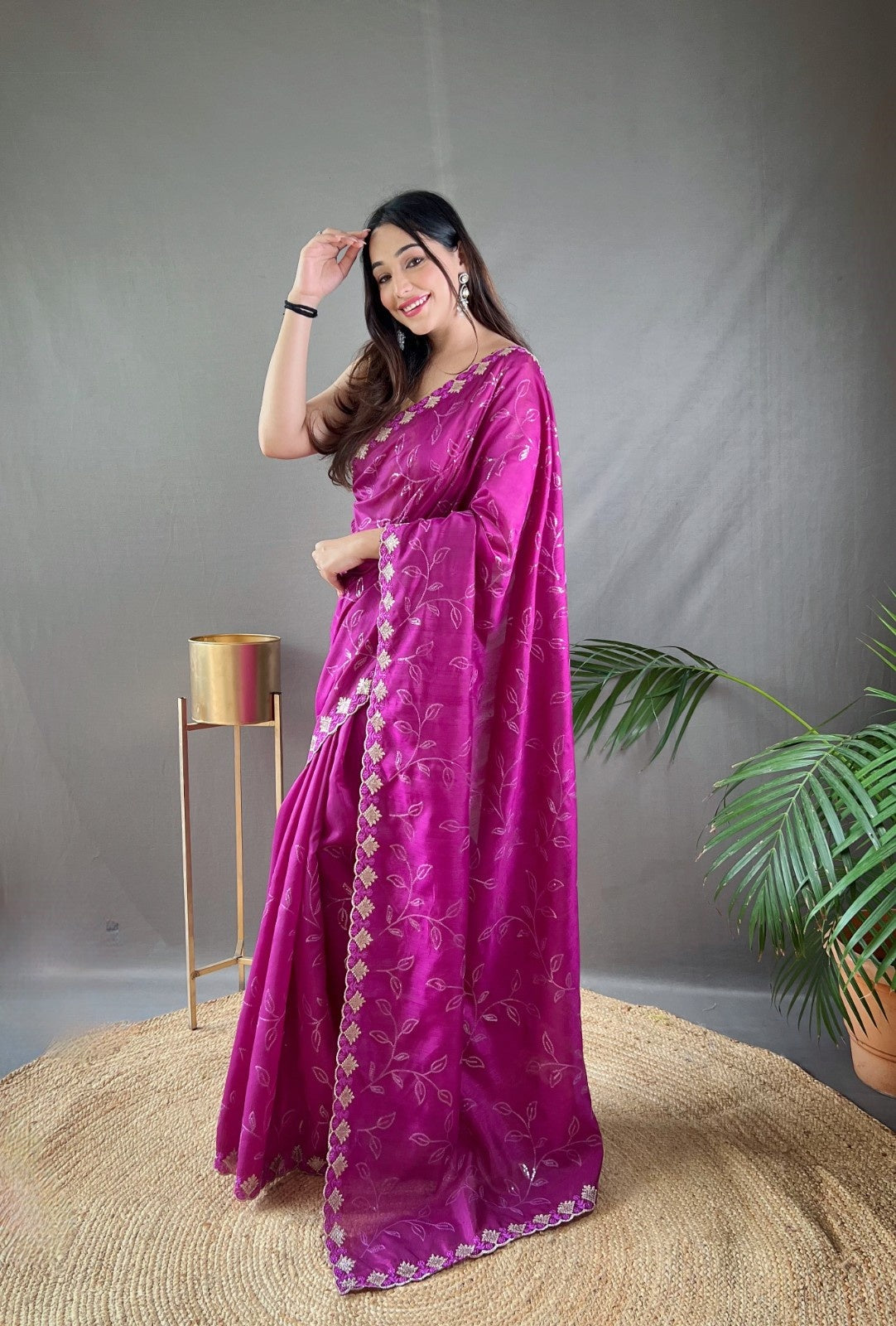 Premium Pure Ruhi Silk Saree with All-over jal work