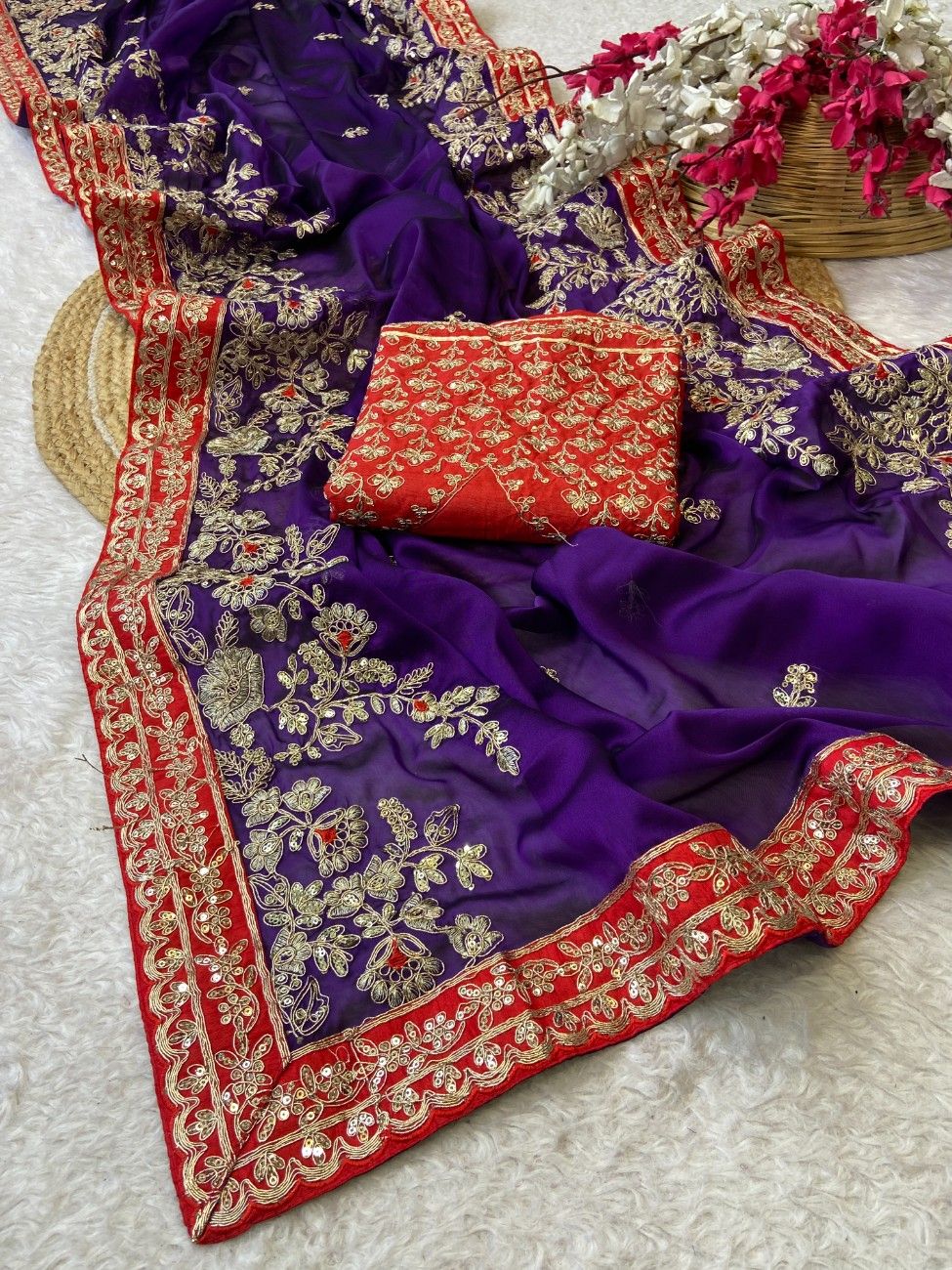 Premium Rangoli Silk Saree With Heavy Embroidery Work