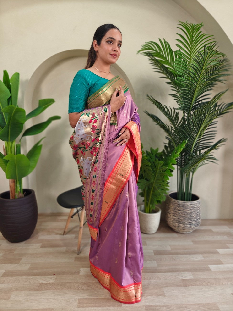 luxurious Silk Saree With Ganga Jamuna border And Pichwai motifs
