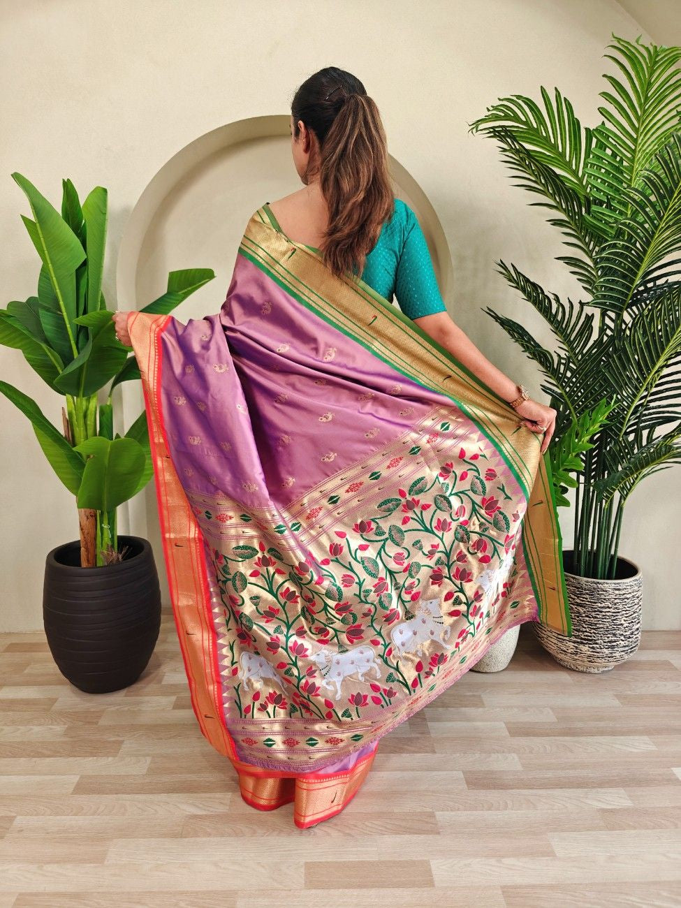 luxurious Silk Saree With Ganga Jamuna border And Pichwai motifs