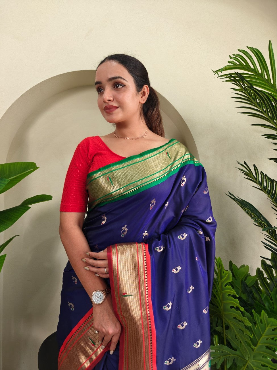 luxurious Silk Saree With Ganga Jamuna border And Pichwai motifs