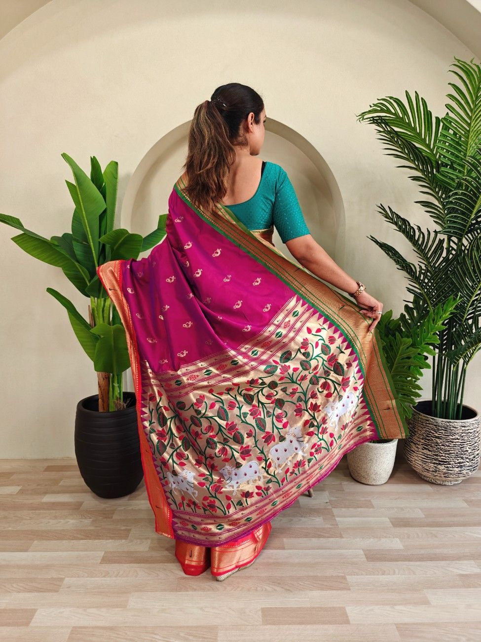 luxurious Silk Saree With Ganga Jamuna border And Pichwai motifs