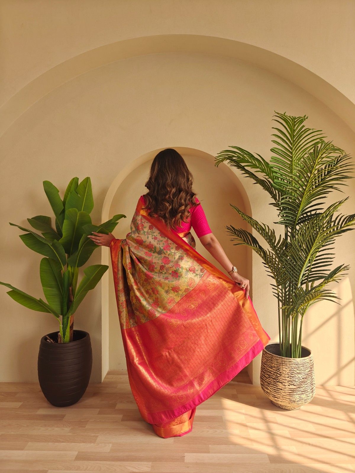 Kanchipuram Silk Sarees with golden zari weaving, rich pallu, zari border
