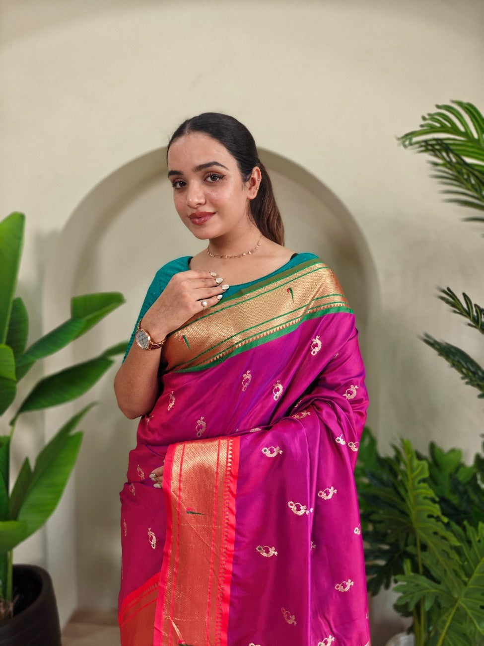 luxurious Silk Saree With Ganga Jamuna border And Pichwai motifs