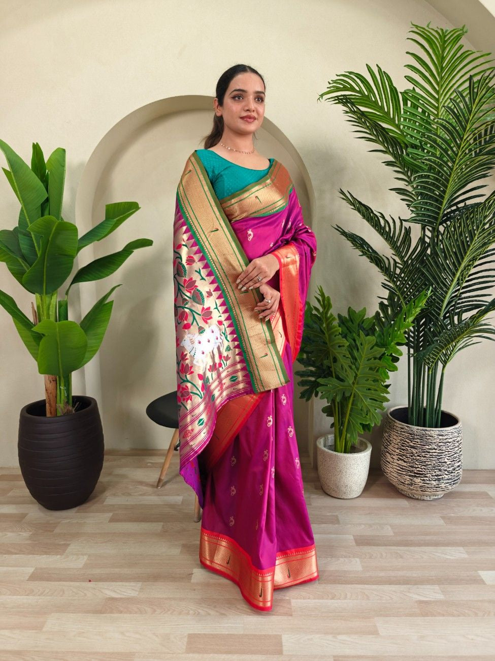 luxurious Silk Saree With Ganga Jamuna border And Pichwai motifs