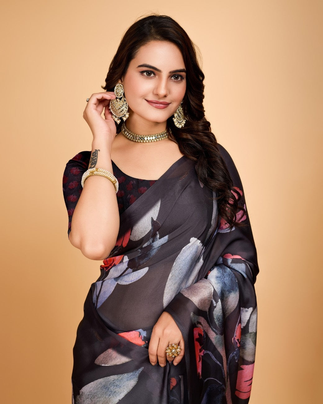 Georgette Saree with Elegant Floral Print