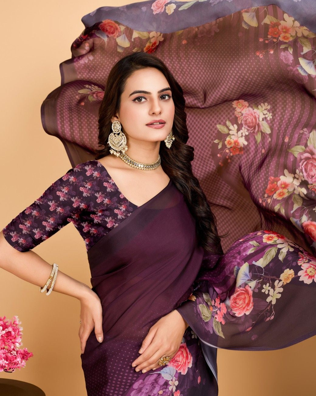 Georgette Saree with Elegant Floral Print