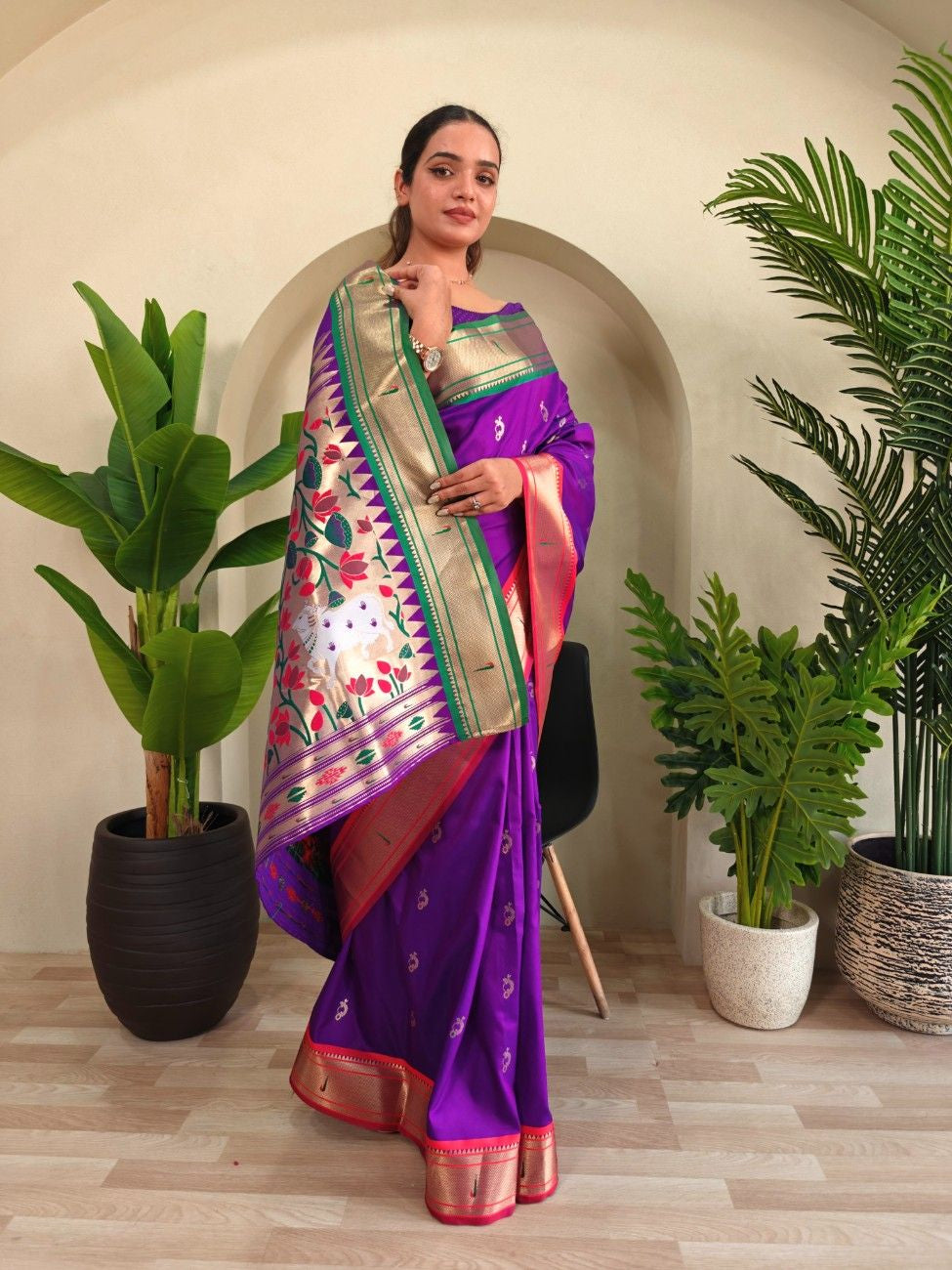 luxurious Silk Saree With Ganga Jamuna border And Pichwai motifs