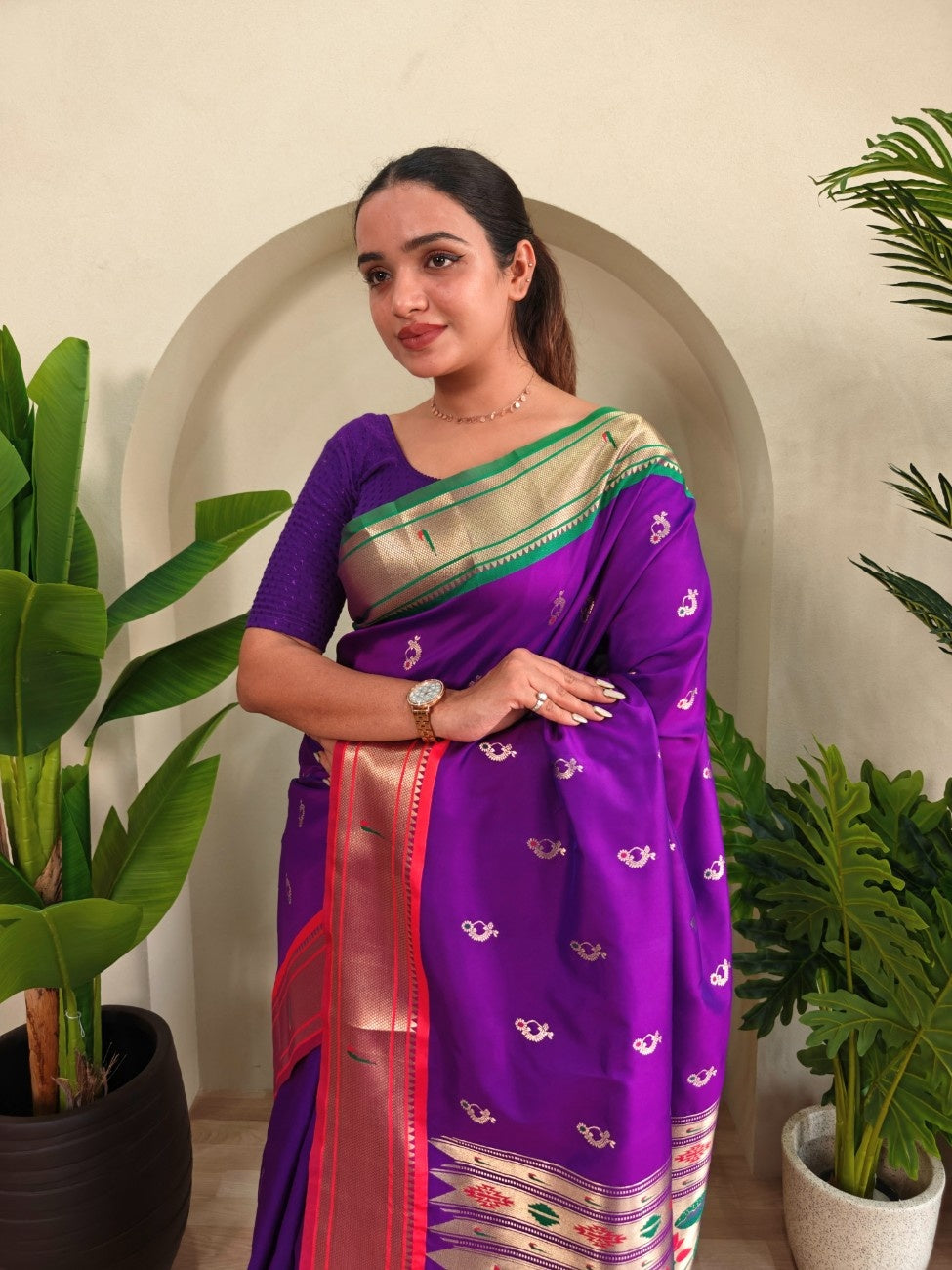 luxurious Silk Saree With Ganga Jamuna border And Pichwai motifs