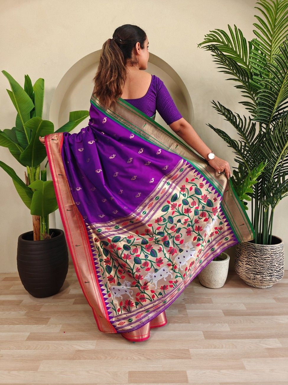 luxurious Silk Saree With Ganga Jamuna border And Pichwai motifs