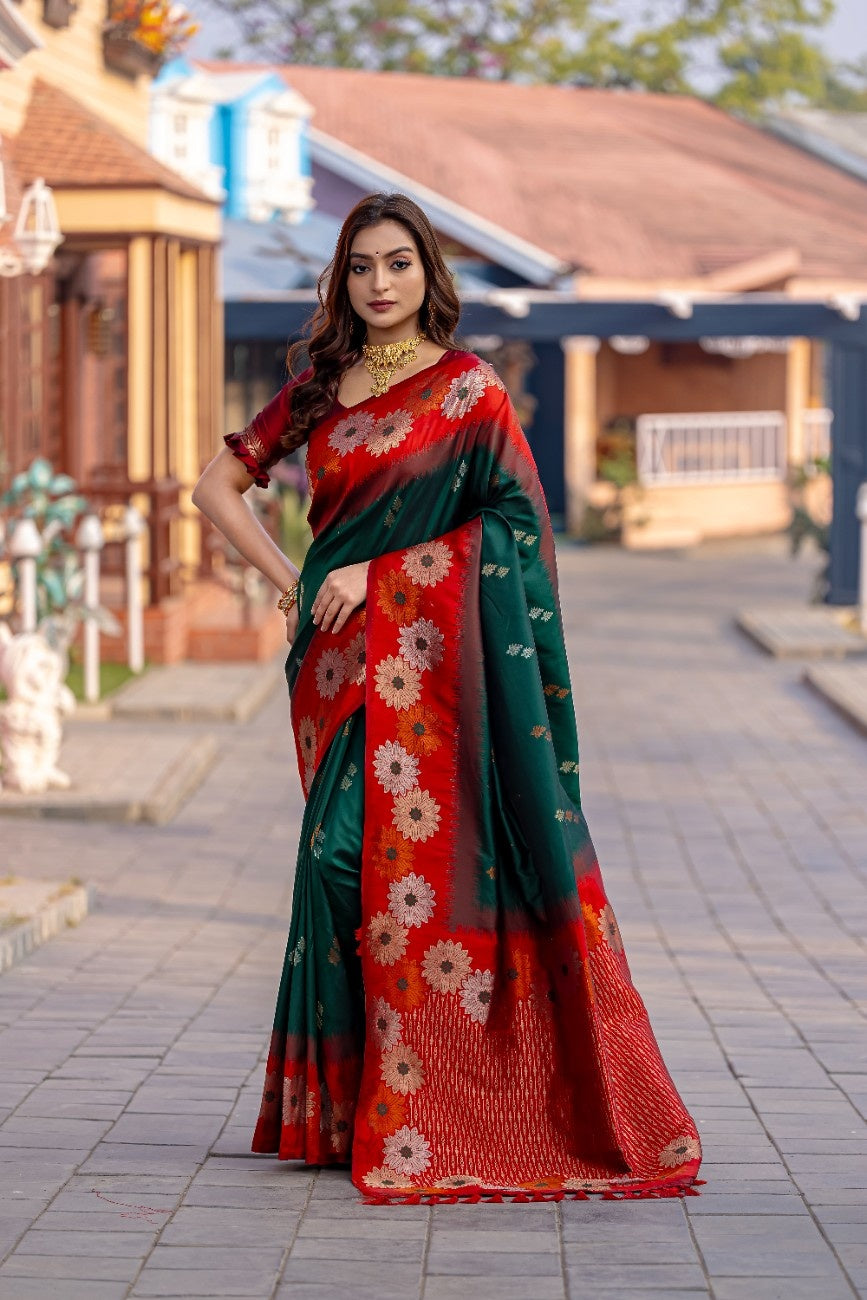 Premium Silk Saree With All-over Zari Floral Weaving