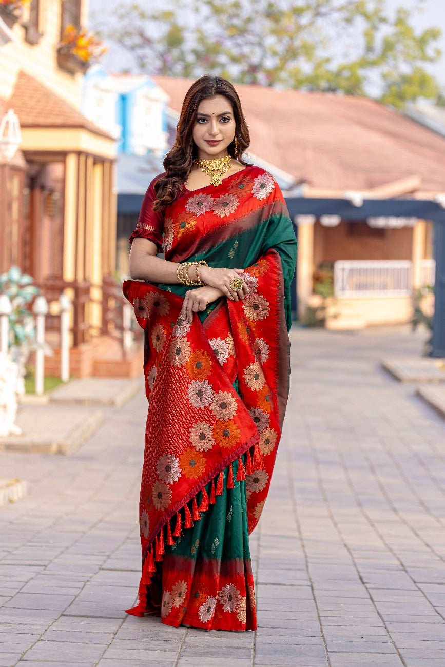 Premium Silk Saree With All-over Zari Floral Weaving