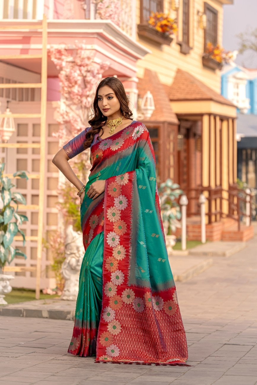 Premium Silk Saree With All-over Zari Floral Weaving