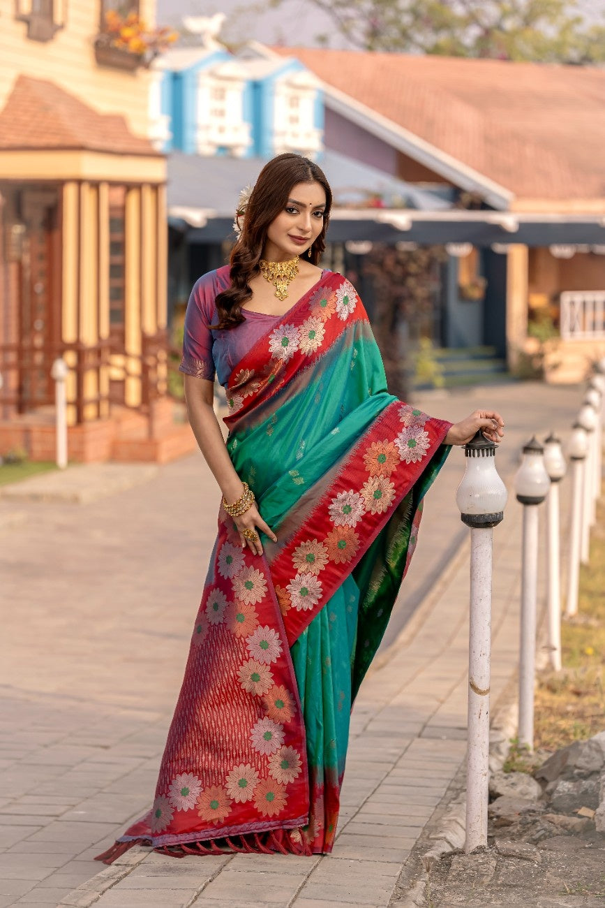 Premium Silk Saree With All-over Zari Floral Weaving