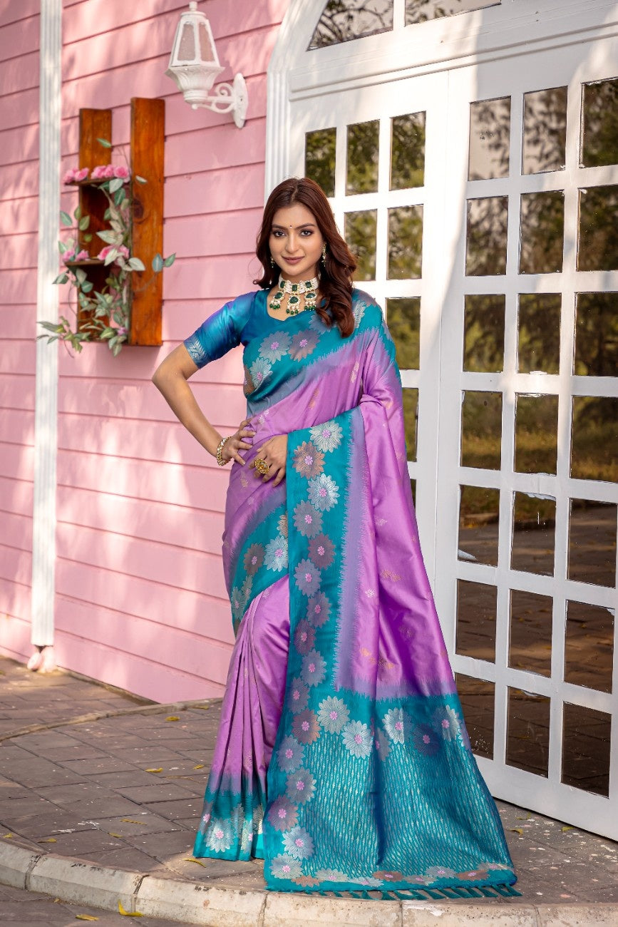 Premium Silk Saree With All-over Zari Floral Weaving