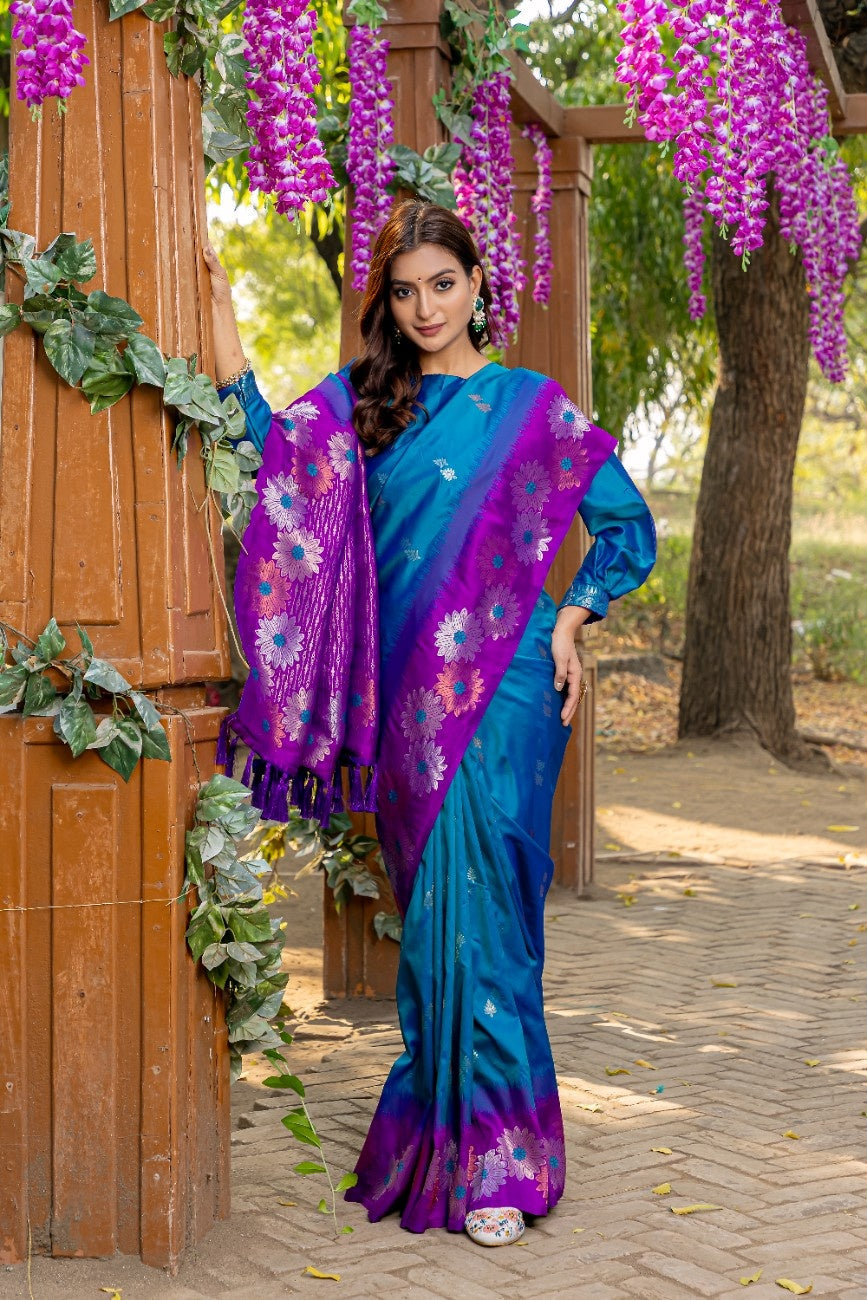 Premium Silk Saree With All-over Zari Floral Weaving