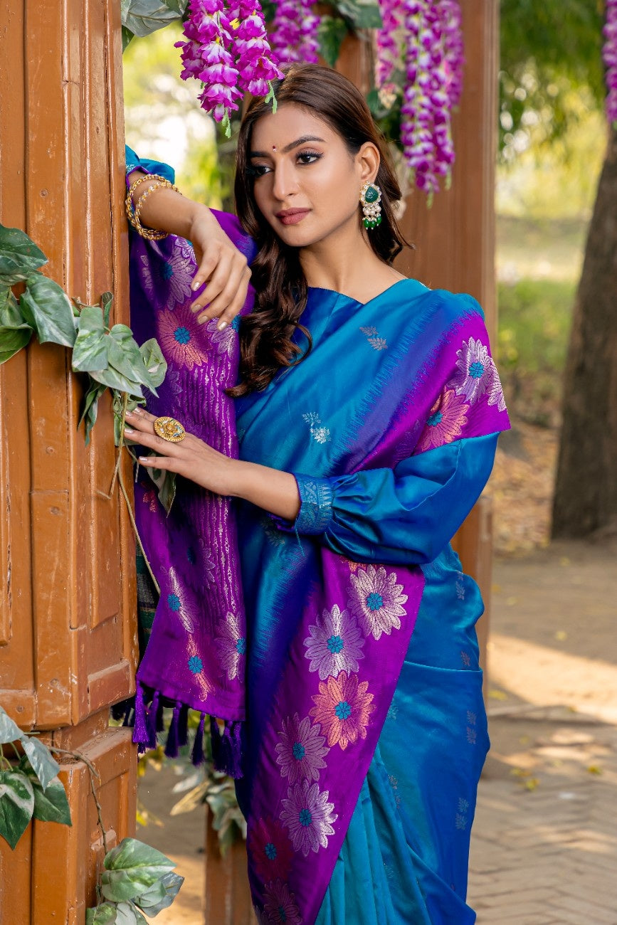 Premium Silk Saree With All-over Zari Floral Weaving