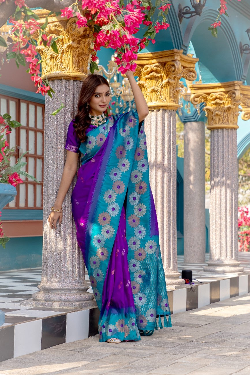 Premium Silk Saree With All-over Zari Floral Weaving