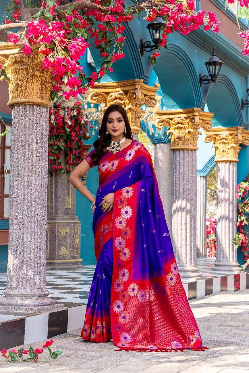 Premium Silk Saree With All-over Zari Floral Weaving
