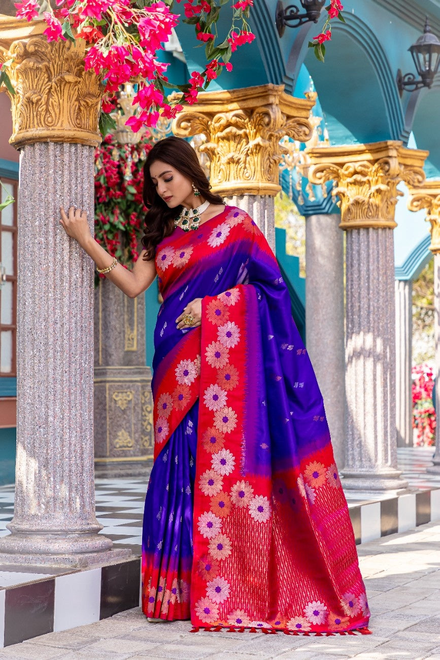 Premium Silk Saree With All-over Zari Floral Weaving