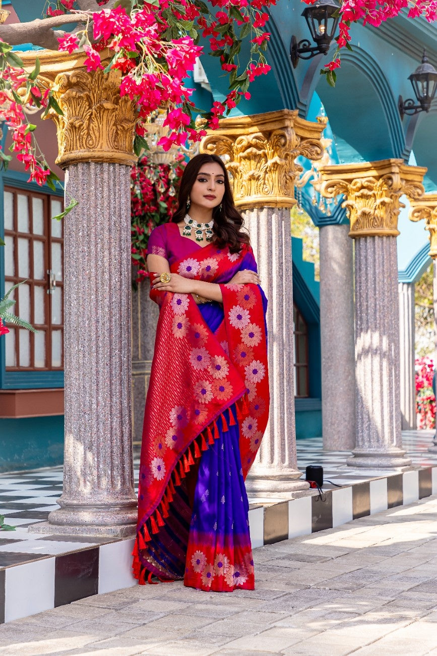 Premium Silk Saree With All-over Zari Floral Weaving