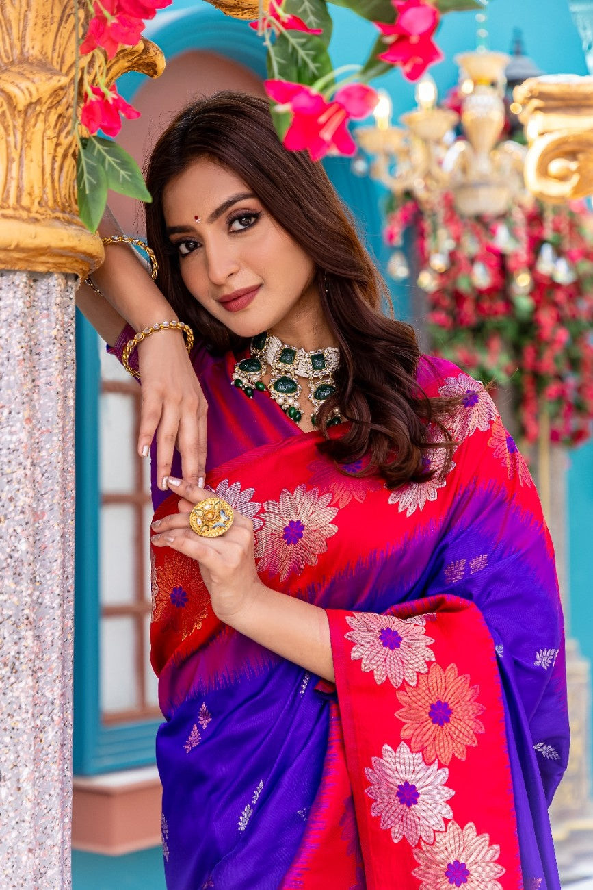 Premium Silk Saree With All-over Zari Floral Weaving