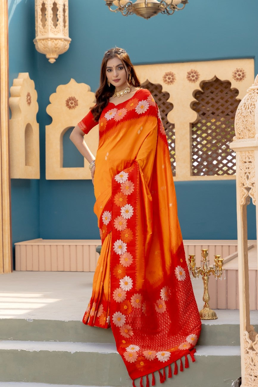 Premium Silk Saree With All-over Zari Floral Weaving
