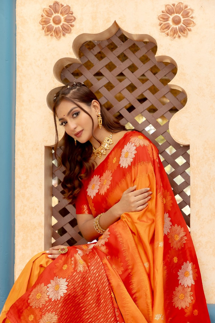 Premium Silk Saree With All-over Zari Floral Weaving