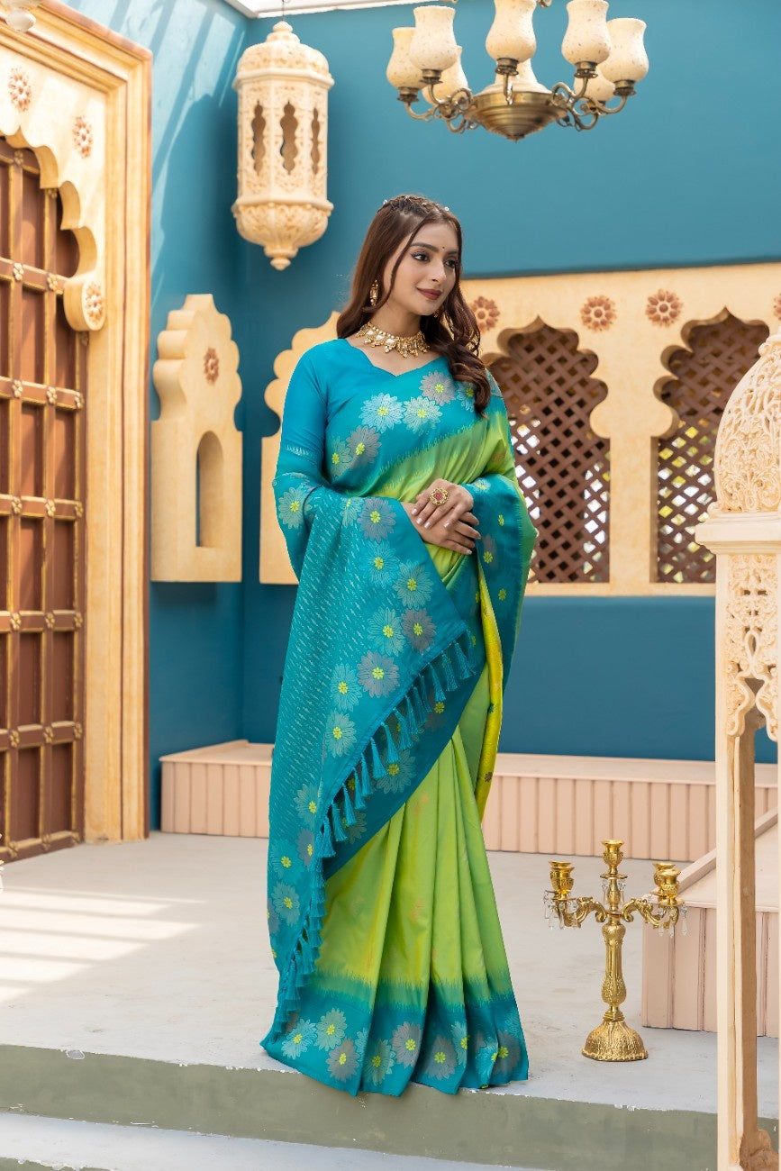 Premium Silk Saree With All-over Zari Floral Weaving