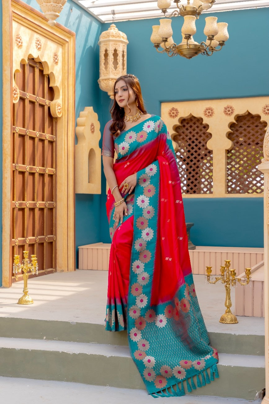 Premium Silk Saree With All-over Zari Floral Weaving