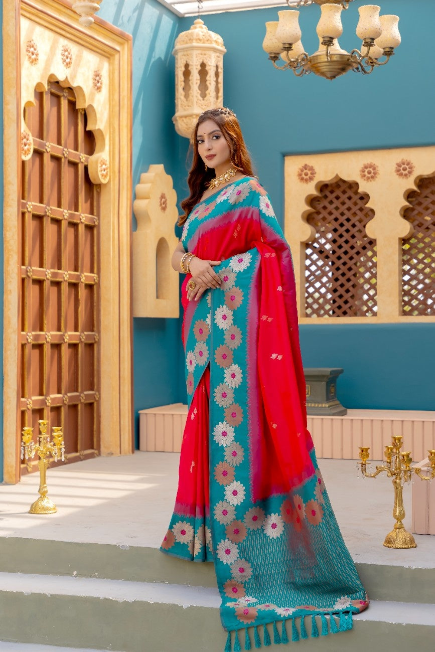 Premium Silk Saree With All-over Zari Floral Weaving