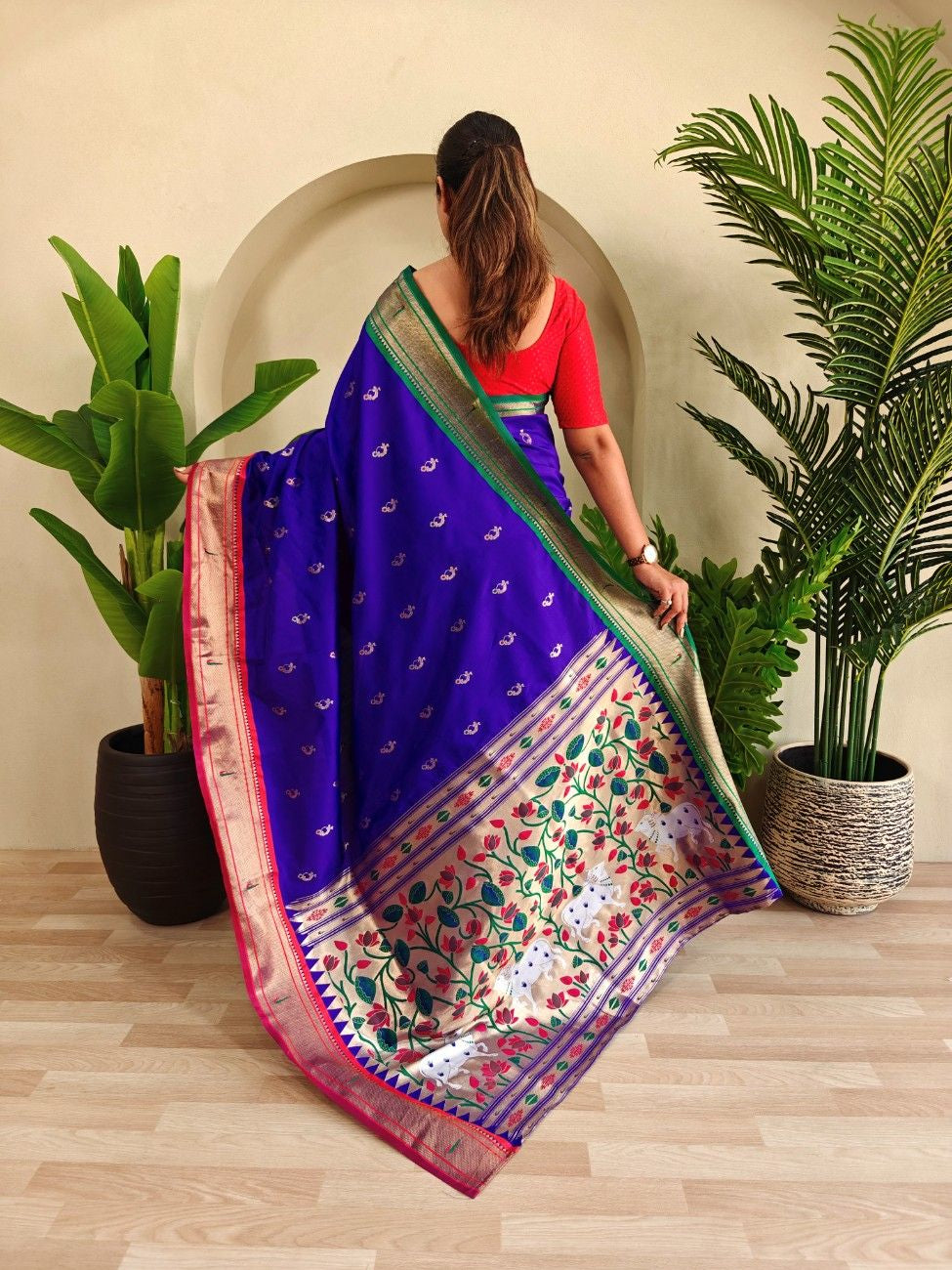 luxurious Silk Saree With Ganga Jamuna border And Pichwai motifs