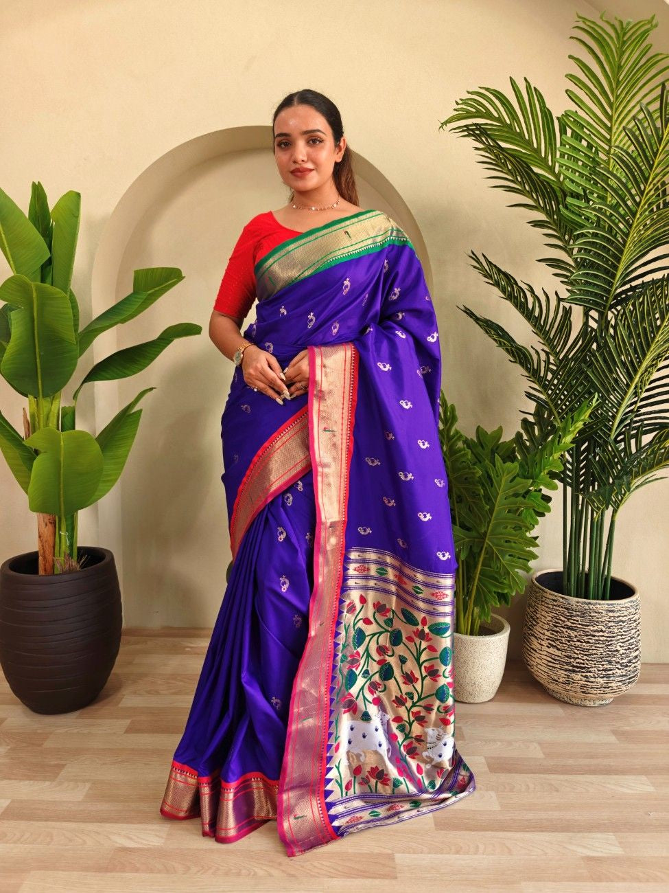 luxurious Silk Saree With Ganga Jamuna border And Pichwai motifs