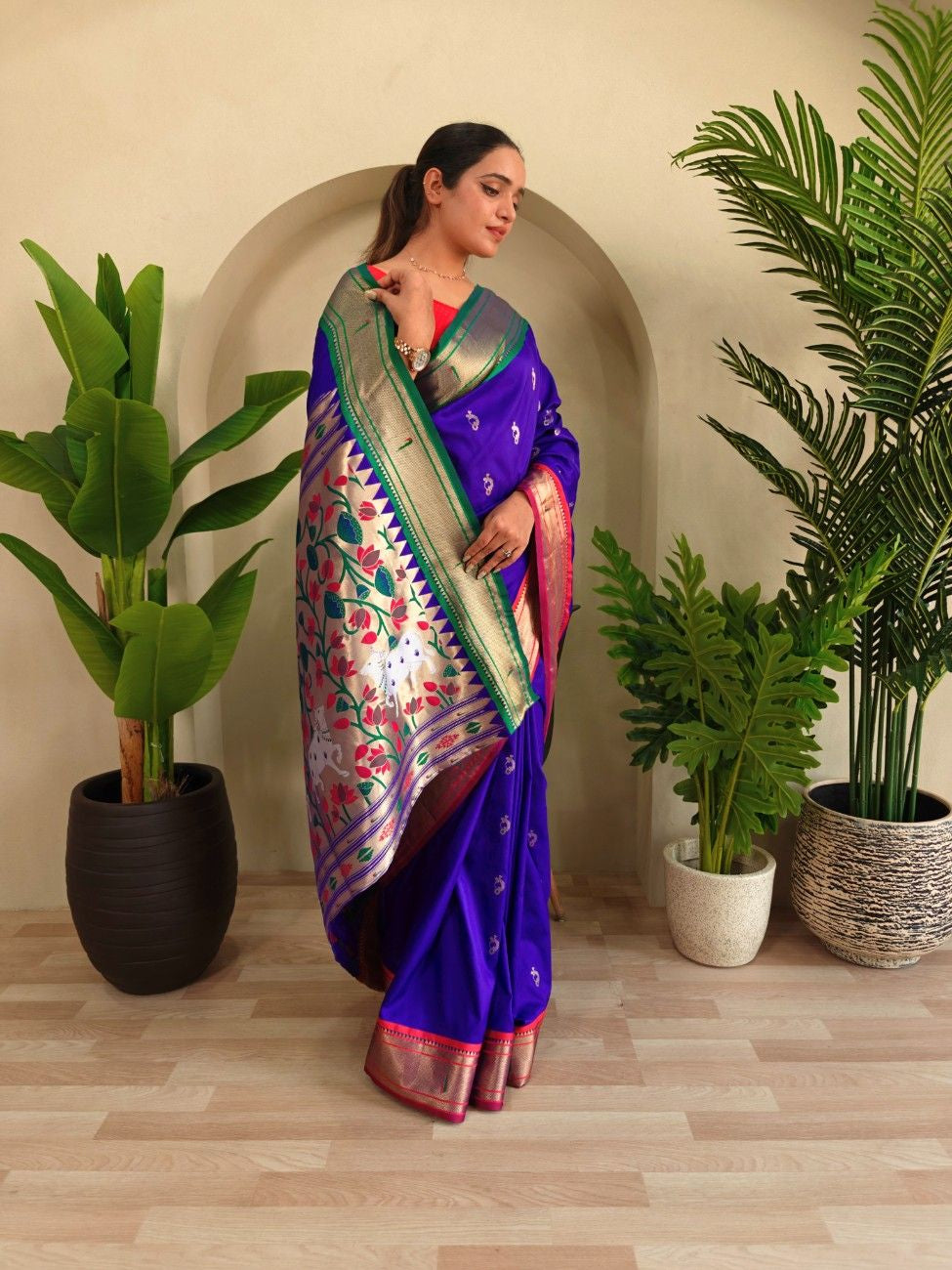 luxurious Silk Saree With Ganga Jamuna border And Pichwai motifs