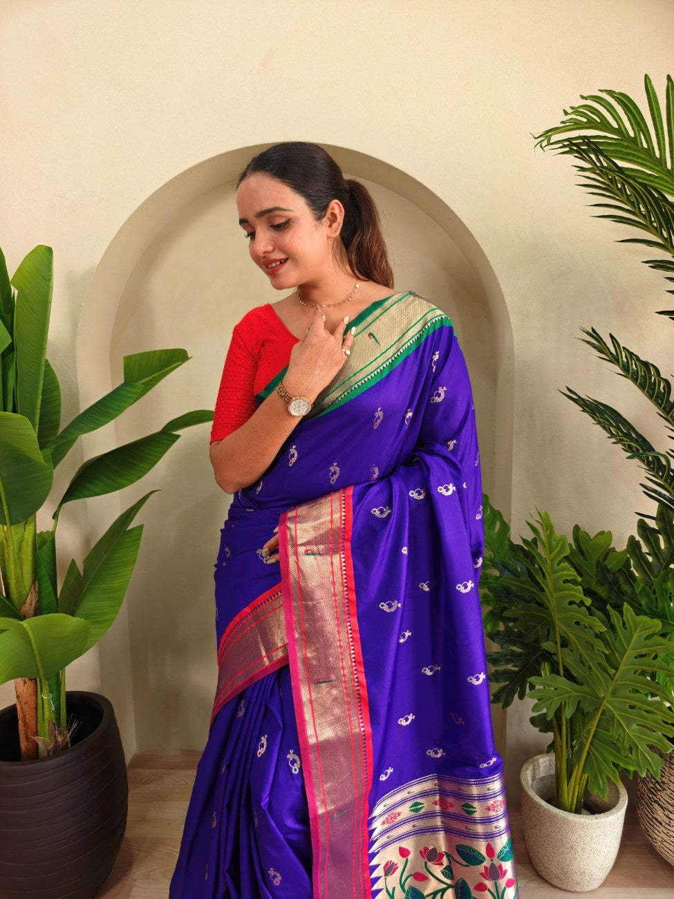 luxurious Silk Saree With Ganga Jamuna border And Pichwai motifs
