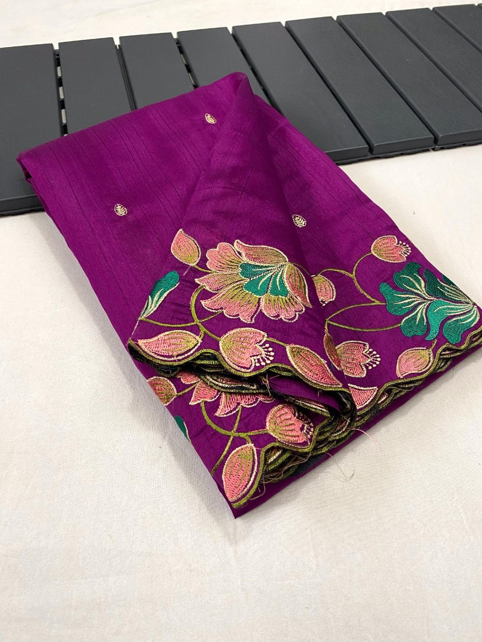 Premium Tussar Silk With  Floral Embroidery Work