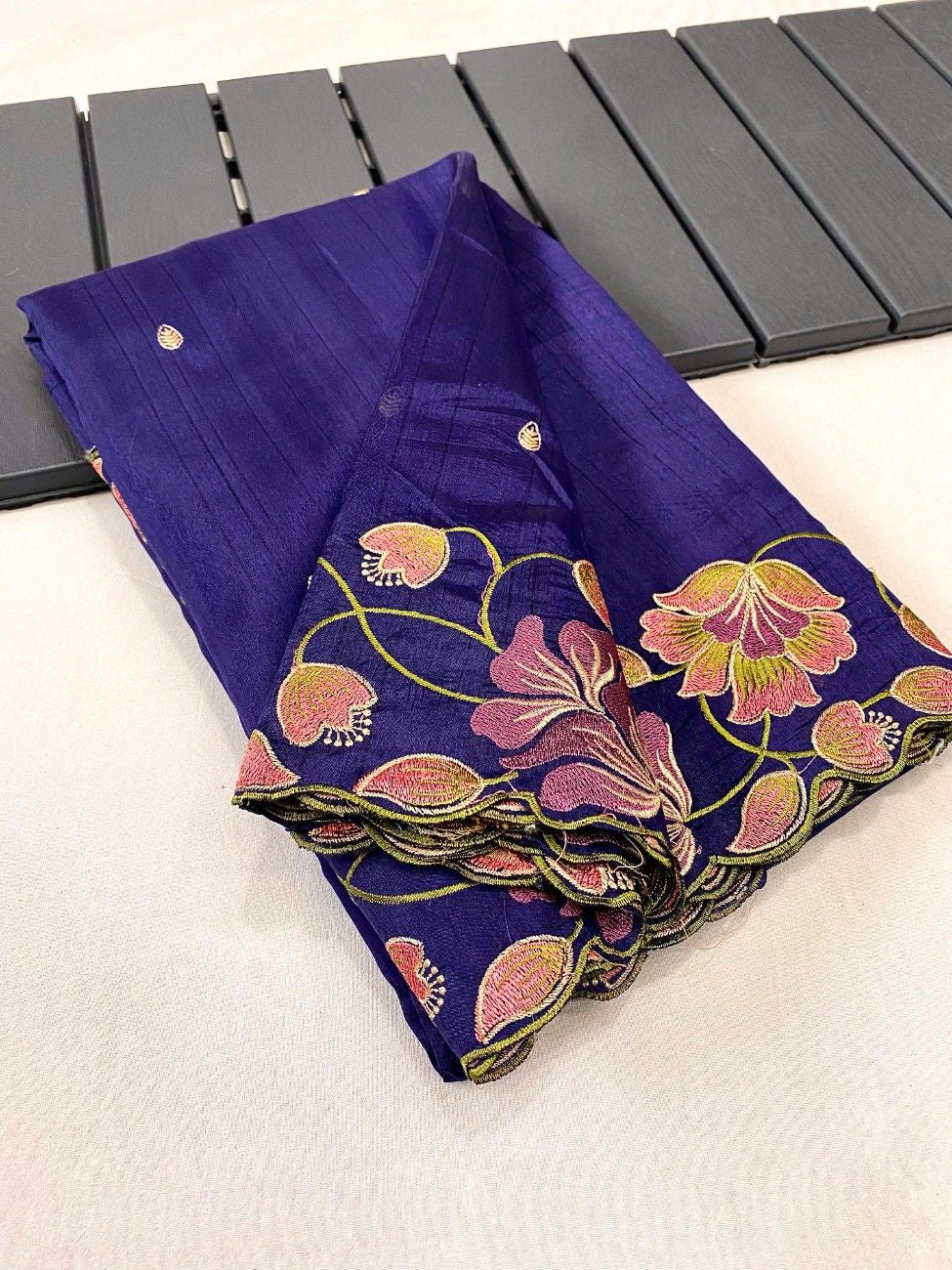 Premium Tussar Silk With  Floral Embroidery Work