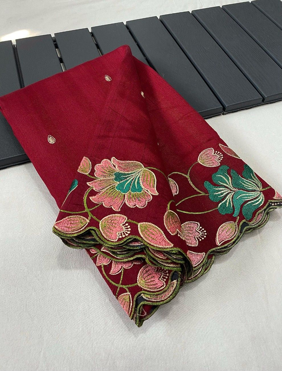 Premium Tussar Silk With  Floral Embroidery Work