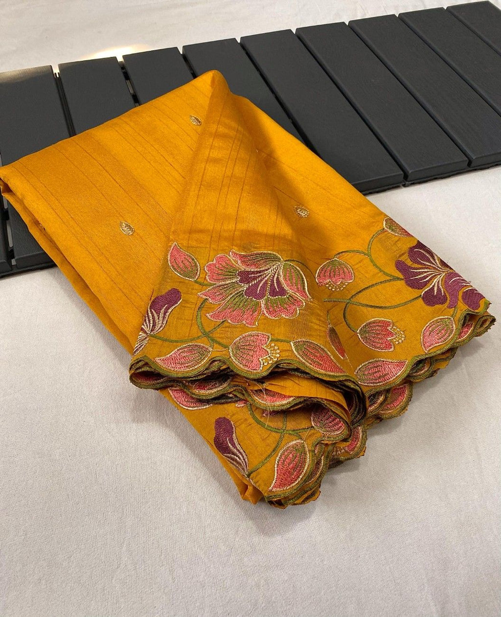Premium Tussar Silk With  Floral Embroidery Work