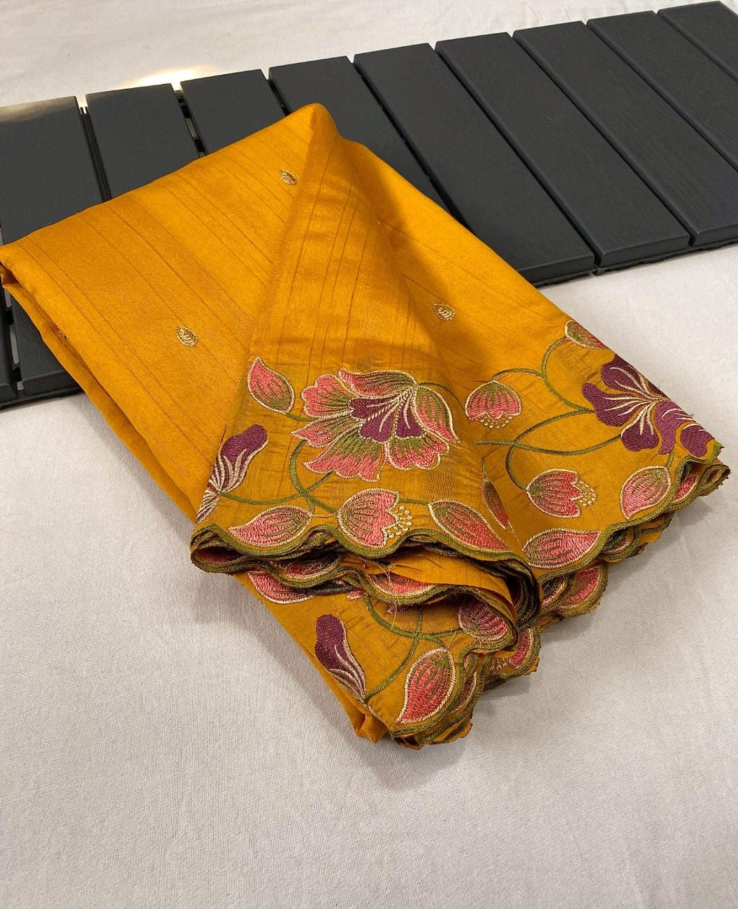 Premium Tussar Silk With  Floral Embroidery Work