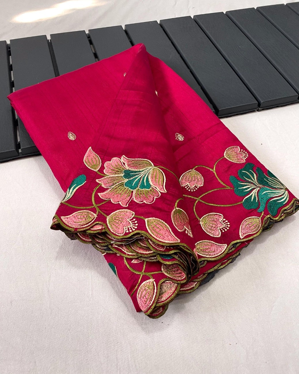 Premium Tussar Silk With  Floral Embroidery Work