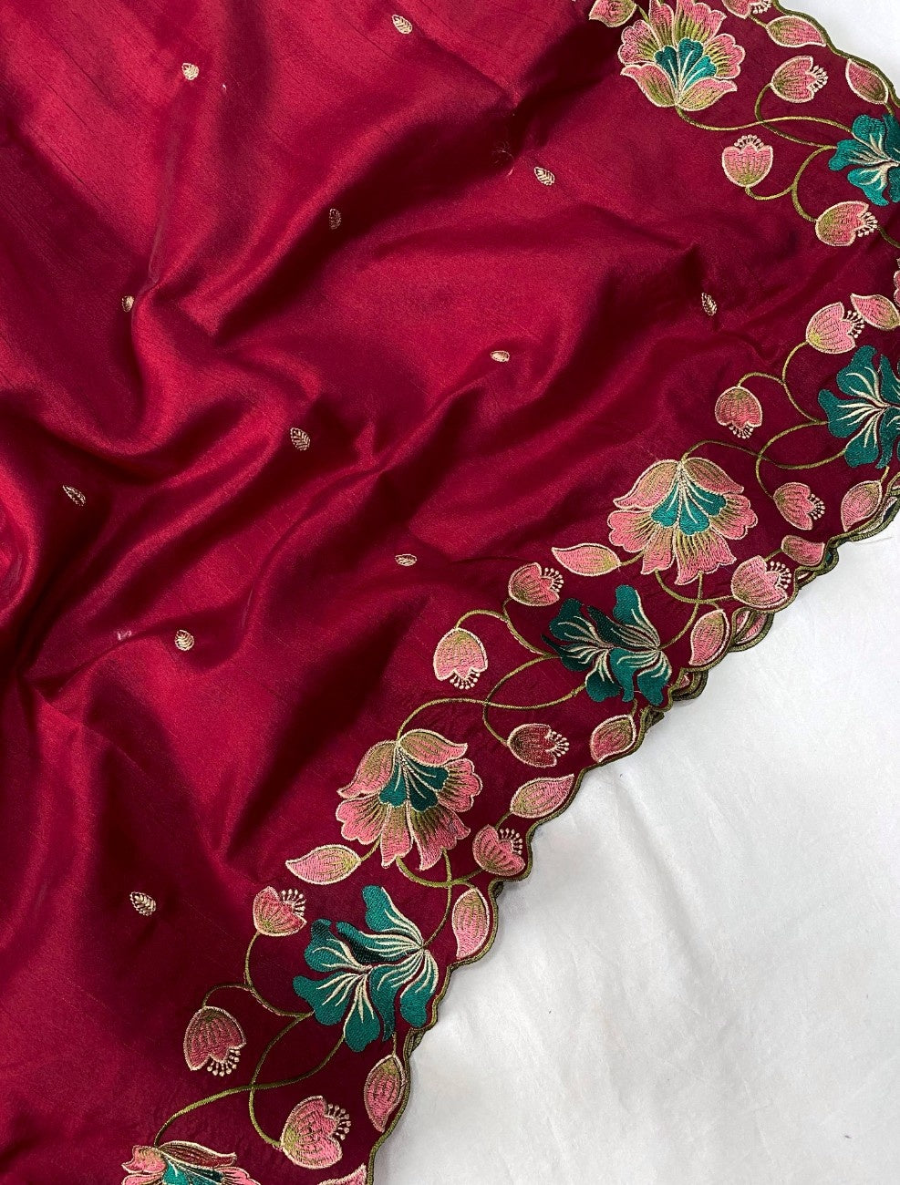 Premium Tussar Silk With  Floral Embroidery Work