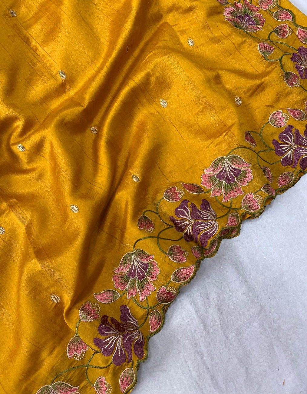 Premium Tussar Silk With  Floral Embroidery Work