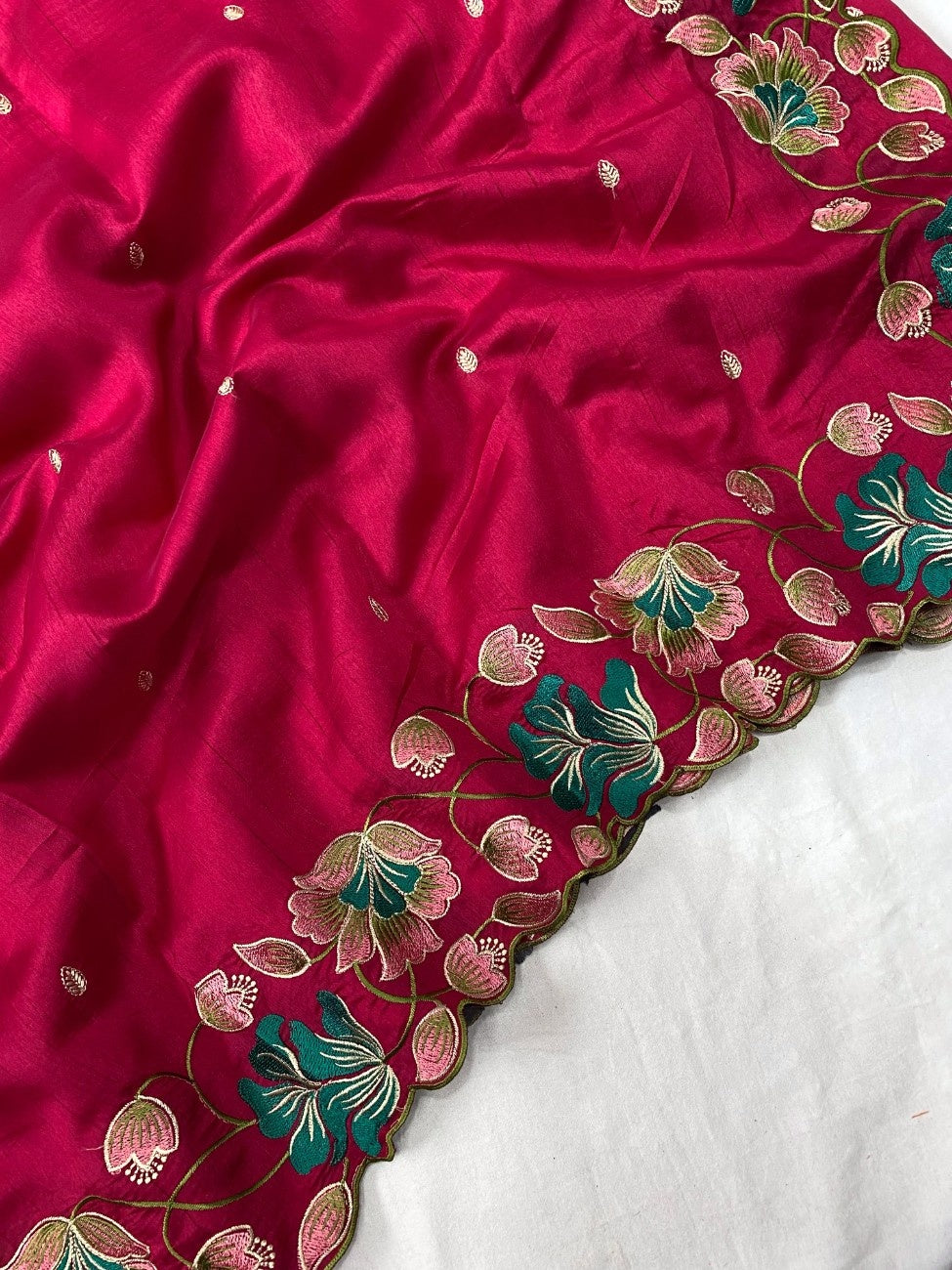Premium Tussar Silk With  Floral Embroidery Work