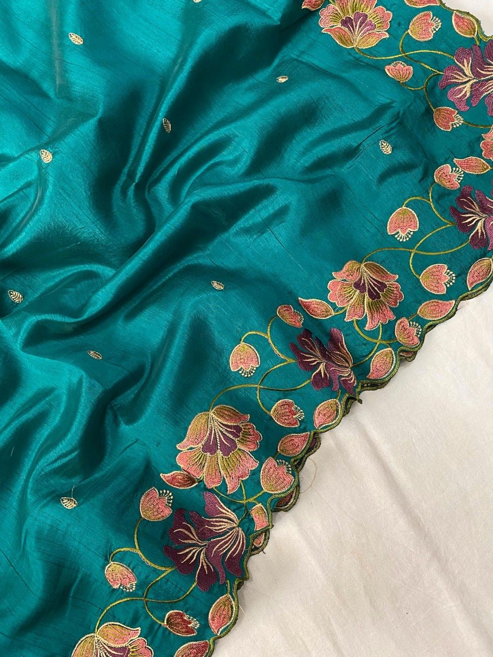 Premium Tussar Silk With  Floral Embroidery Work