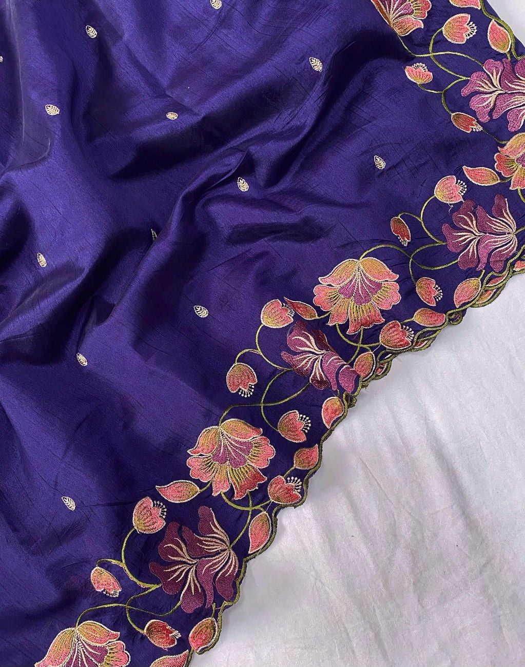 Premium Tussar Silk With  Floral Embroidery Work