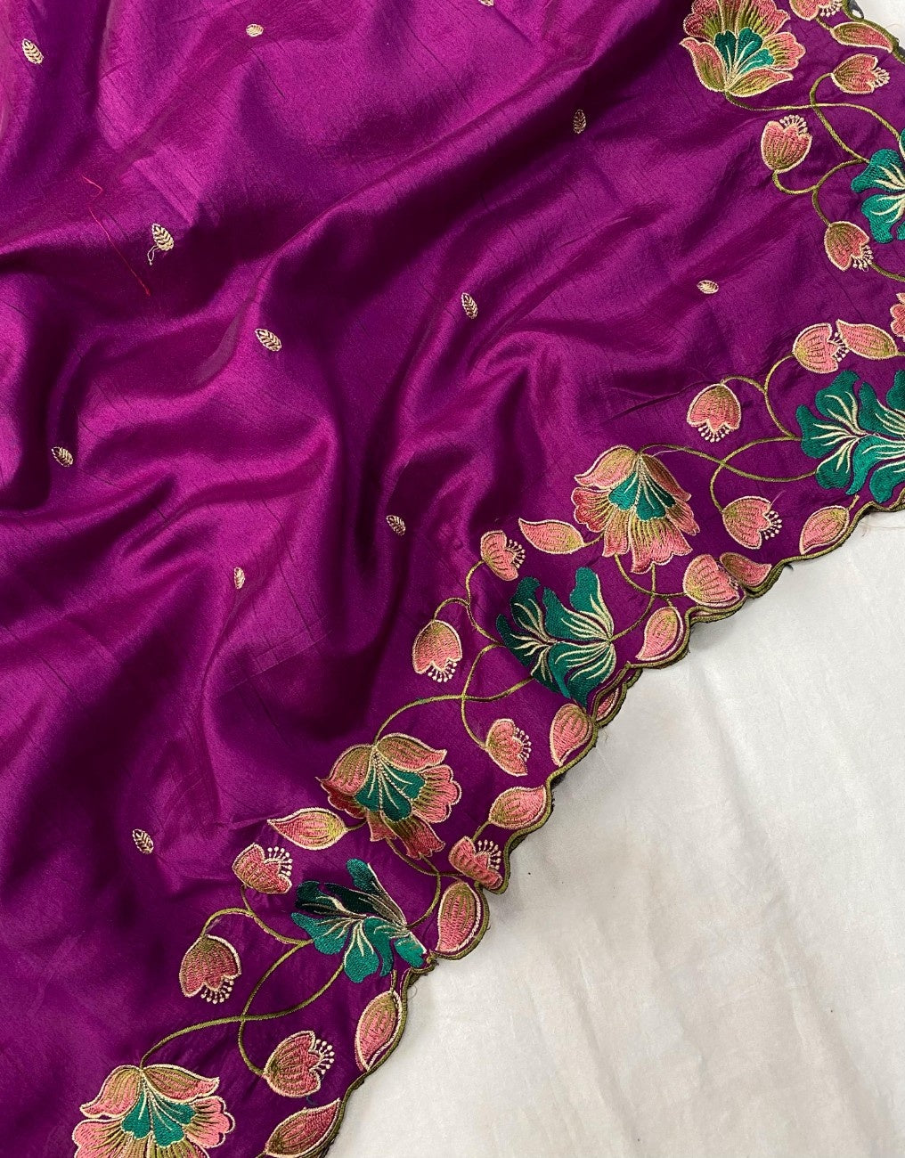 Premium Tussar Silk With  Floral Embroidery Work