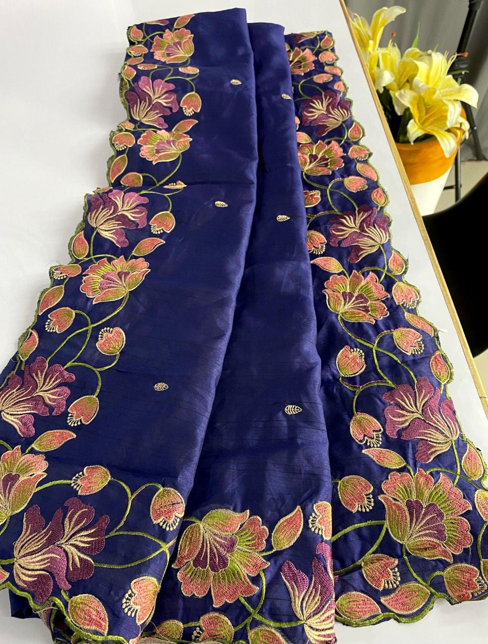 Premium Tussar Silk With  Floral Embroidery Work